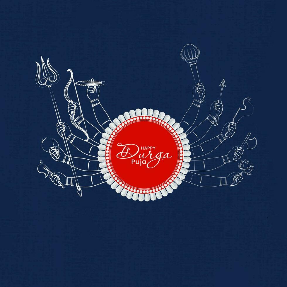 Goddess Durga ten hands in Happy Durga Puja Subh Navratri banner background vector