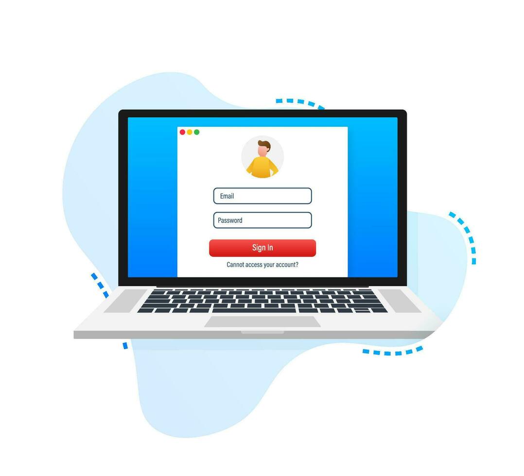 Login page on laptop screen. Notebook and online login form, sign in page. User profile, access to account concepts. Vector illustration