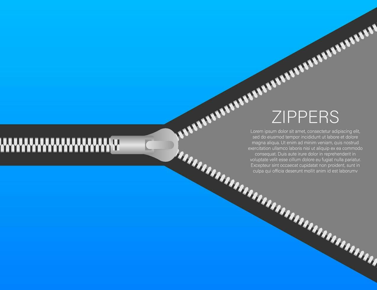 Sewing accessory zipper. Metallic open zippers and pullers. vector illustration.