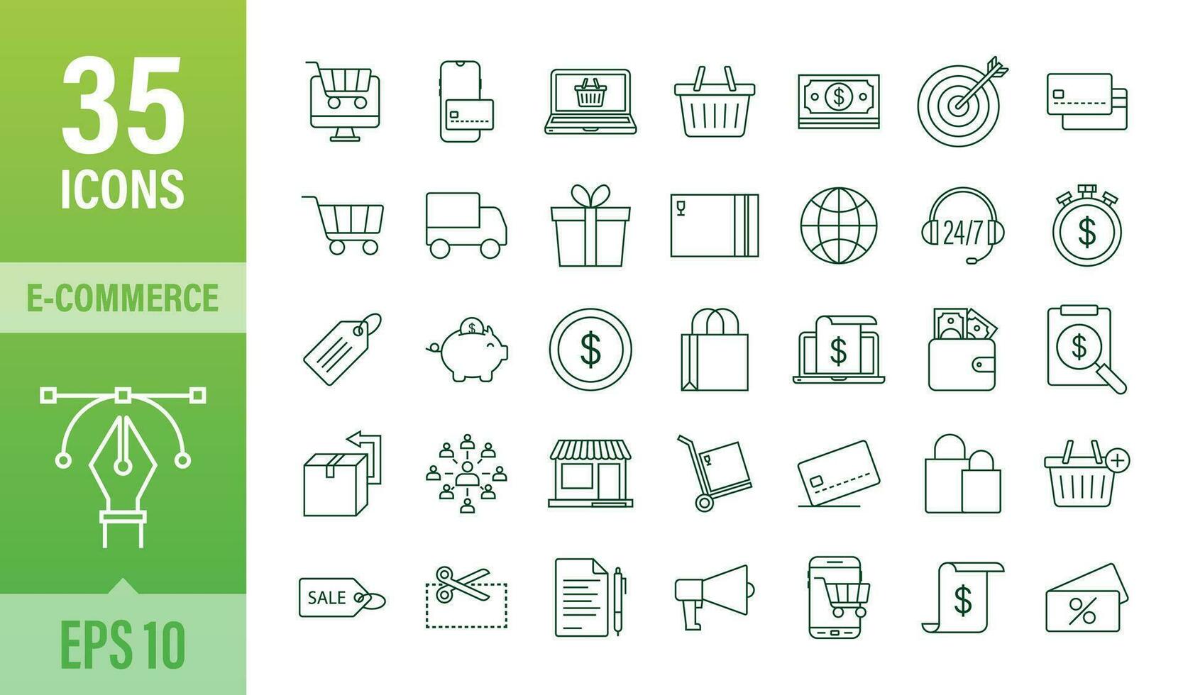 Shopping set icon for web design. E commerce. Discount coupon. Business icon. Price tag. Line vector. Vector stock illustration