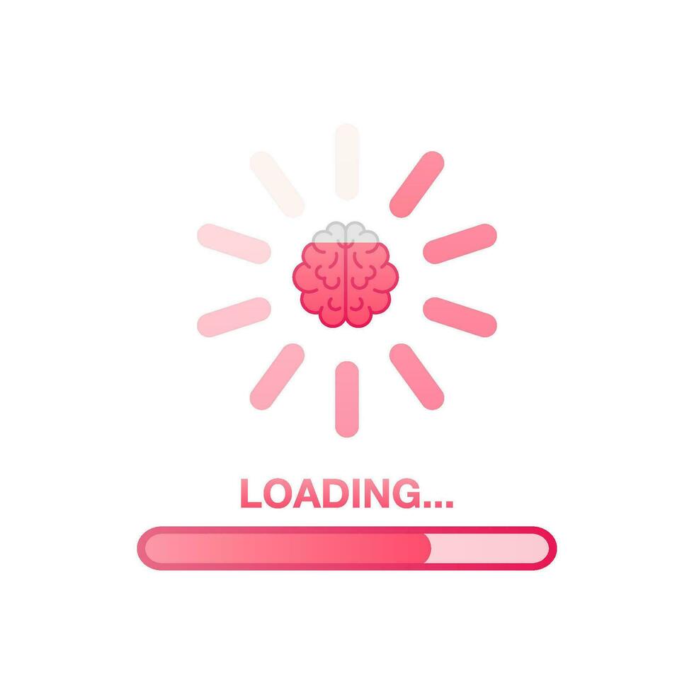 Brain, think loading concept with idea processed on a lightbulb bar. Vector stock illustration