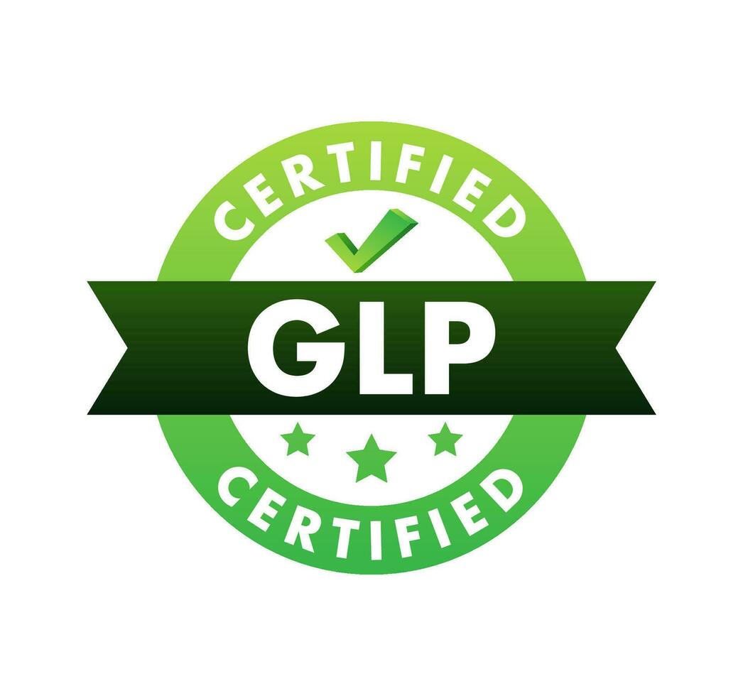 GLP   Good Laboratory Practice certified sign, label. Vector stock illustration.