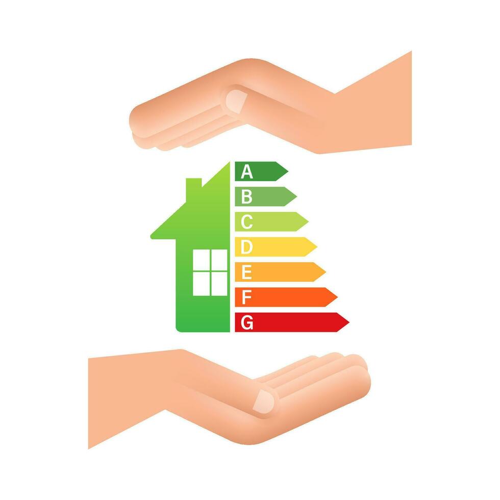 Energy efficiency chart and house concept. Home icon vector. Solar power. Green home. Vector stock illustration