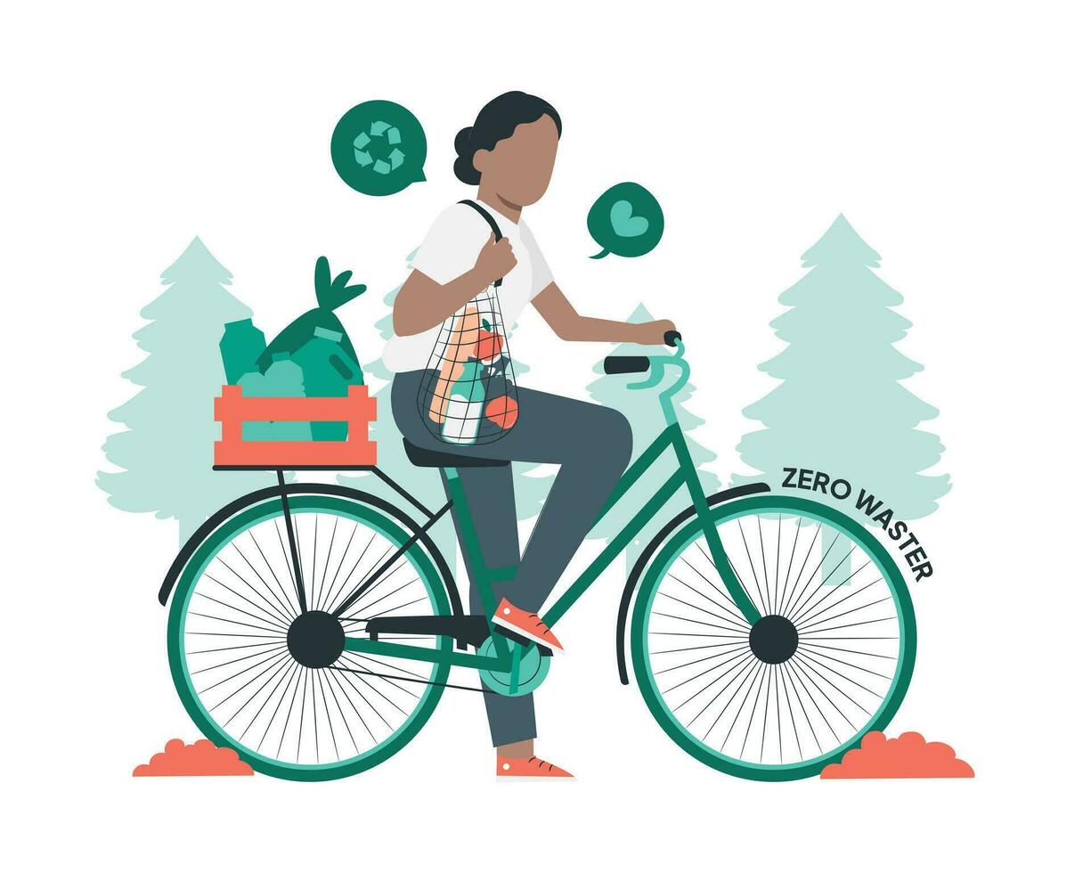 a man ride bicycle for sustainability practice vector