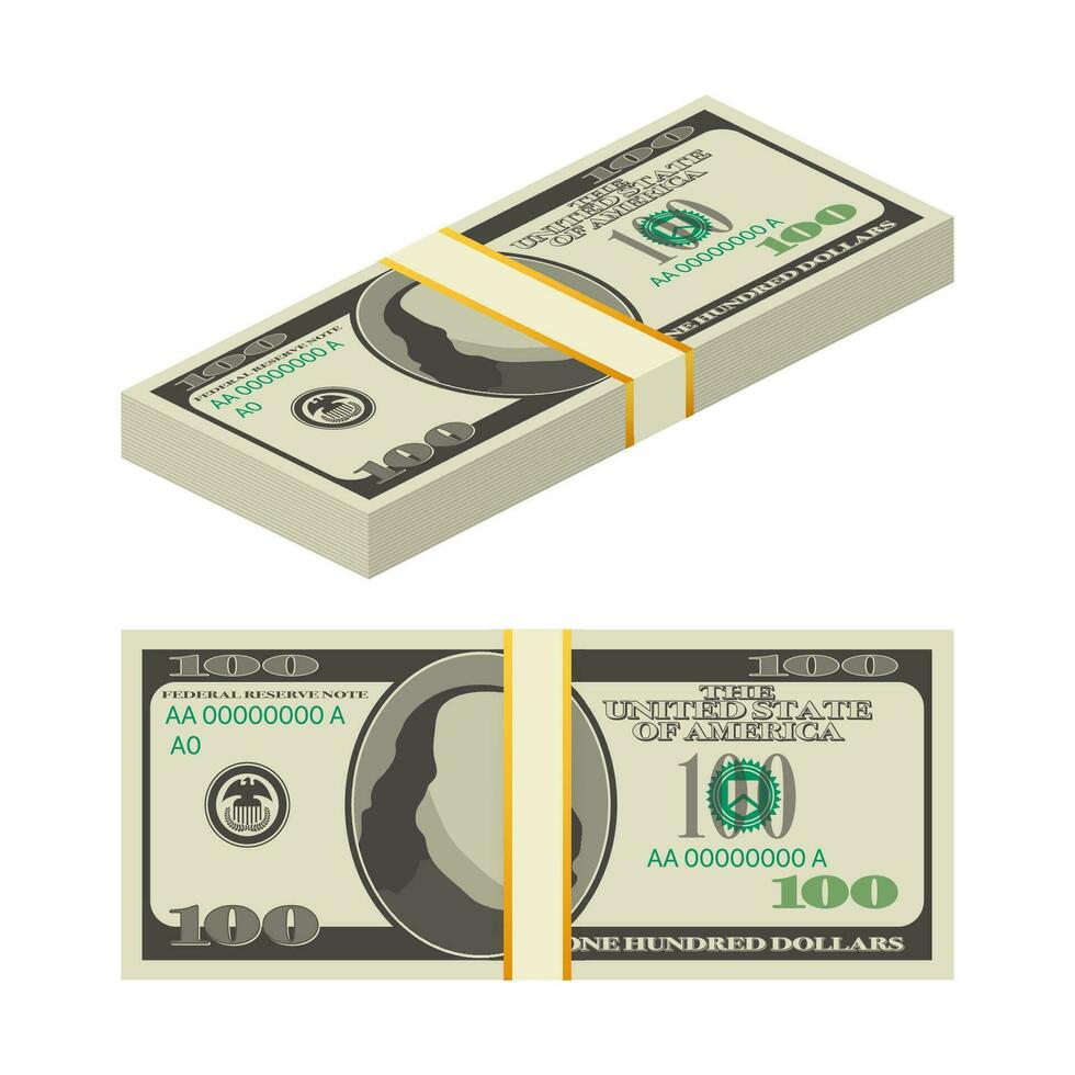 Hundred dollar bill on white background. Money. Vector stock illustration