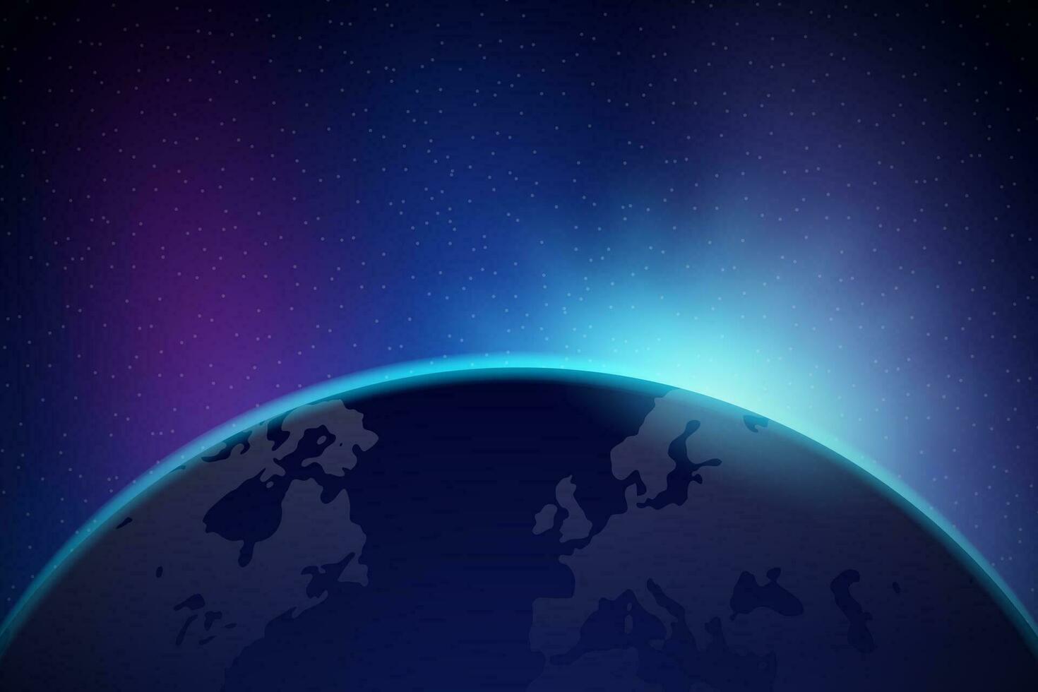Dawn from space. Dawn from space. Rising sun behind the earth. Vector stock illustration