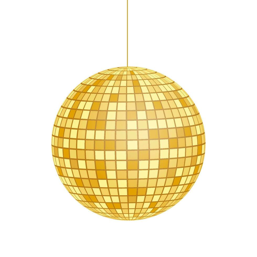 Gold Disco ball icon isolated on grayscale background. Vector stock illustration.