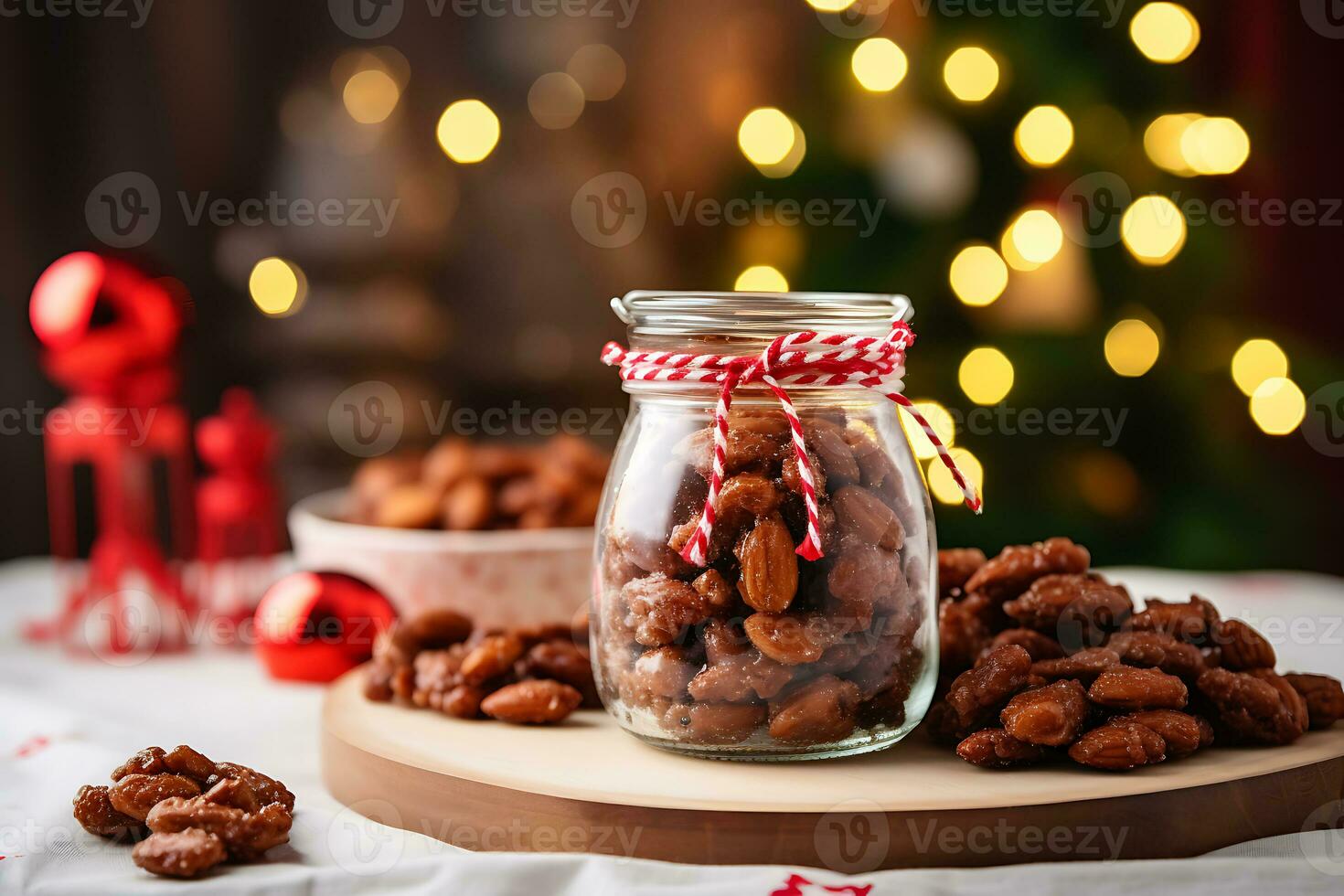 Candied caramel roasted nut for christmas for display. AI Generated. photo