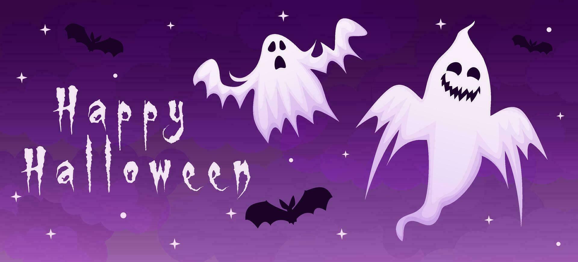 Halloween banner , background with scary ghosts and bat vector