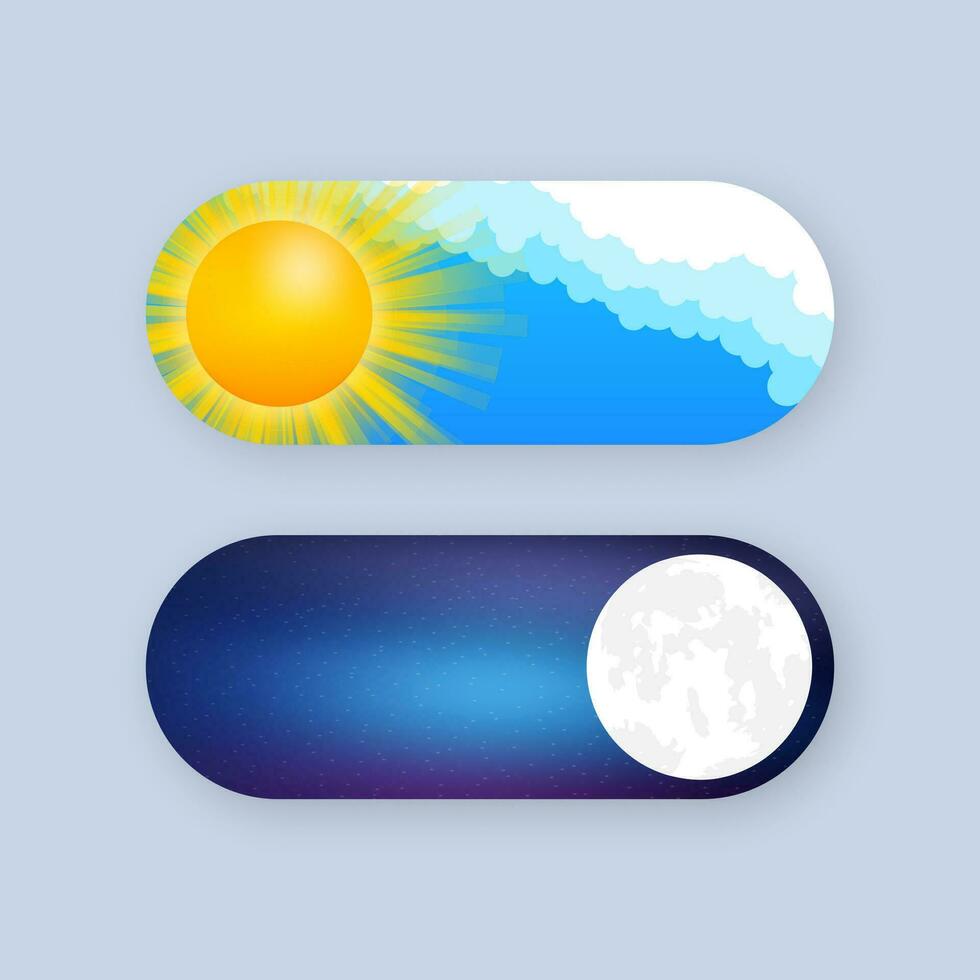 Button with night mode on dark background. Ui design. Dark theme. App interface design concept. Vector stock illustration