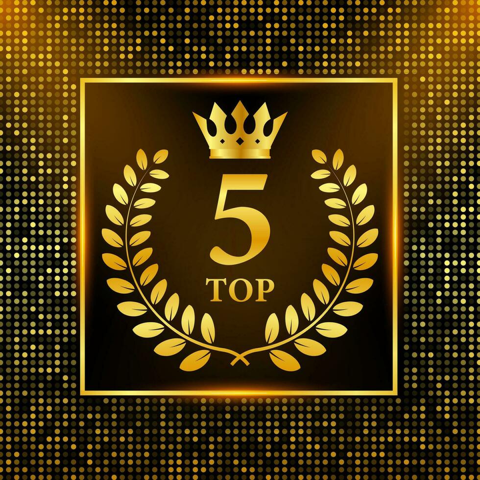 Top 5 label. Golden laurel wreath icon. Vector stock illustration
