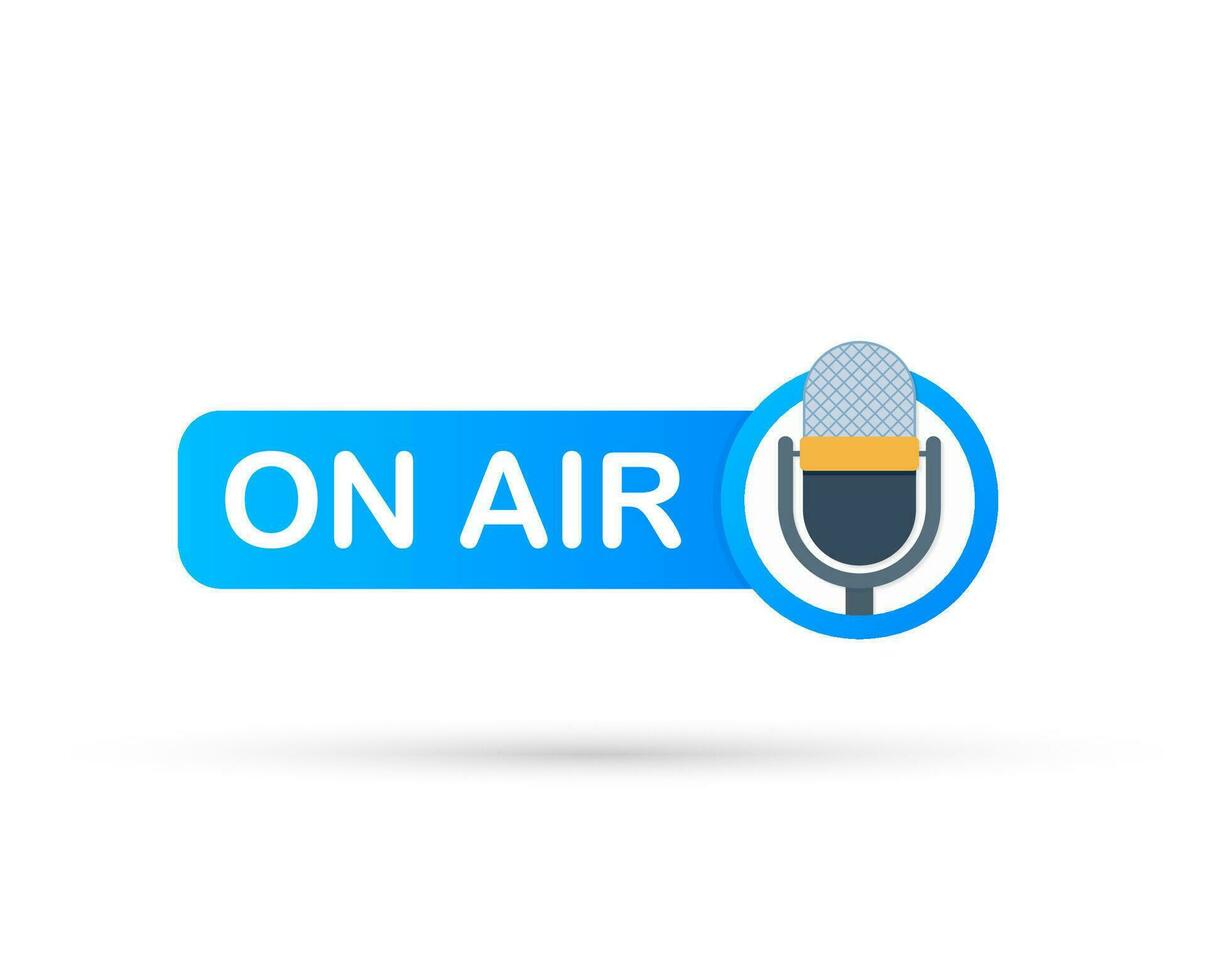 Podcast icon like on air live. Podcast. Badge, icon, stamp, logo. Radio broadcasting or streaming. Vector illustration.