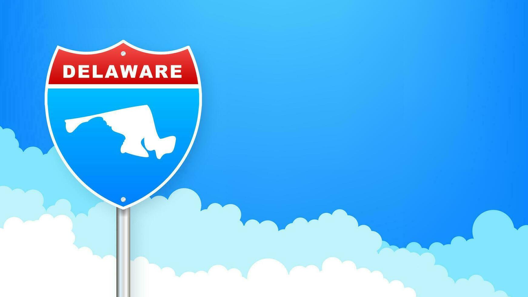 Delaware map on road sign. Welcome to State of Delaware. Vector illustration