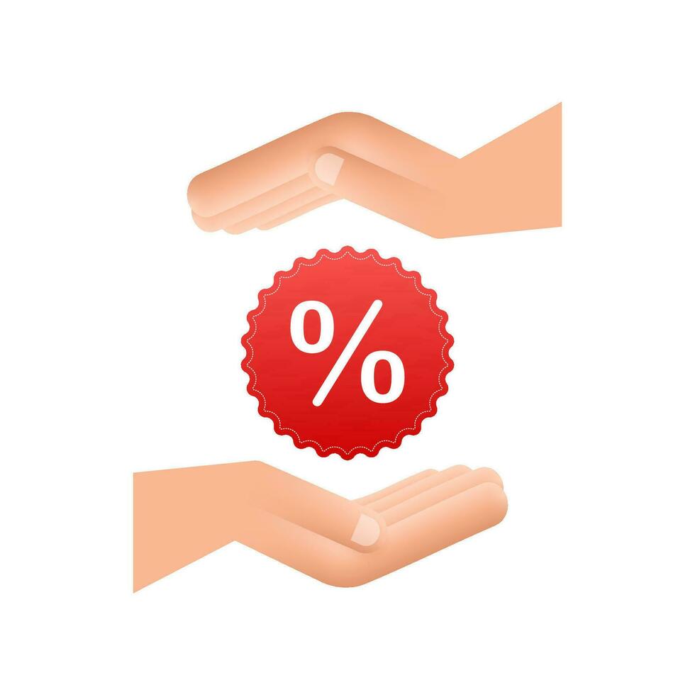 Percent in hands in 3D style. Vector drawing. Percent sign. Vector icon