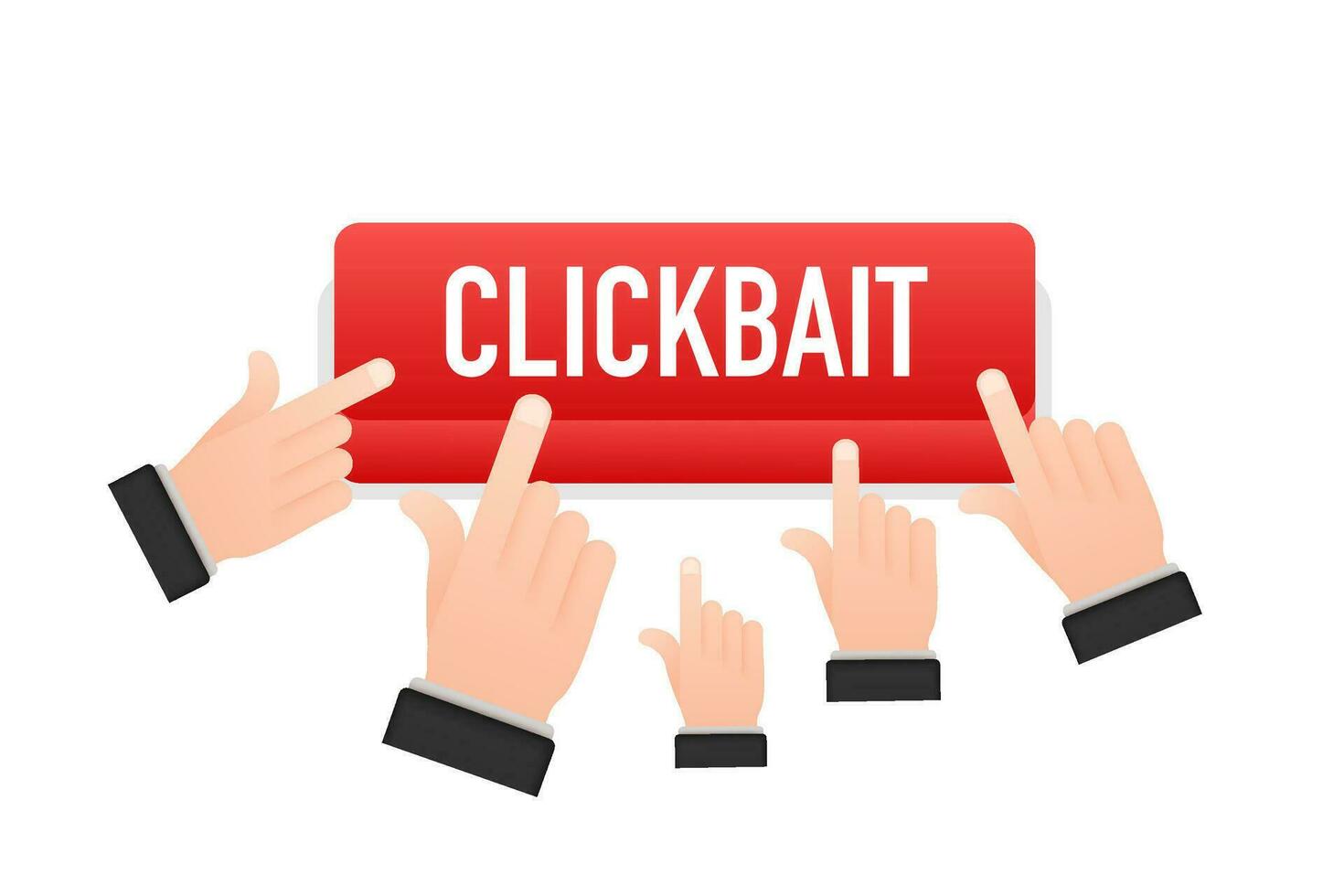 Clickbait red button. Hand click icon symbol. Cursor arrows, push button. Vector stock illustration