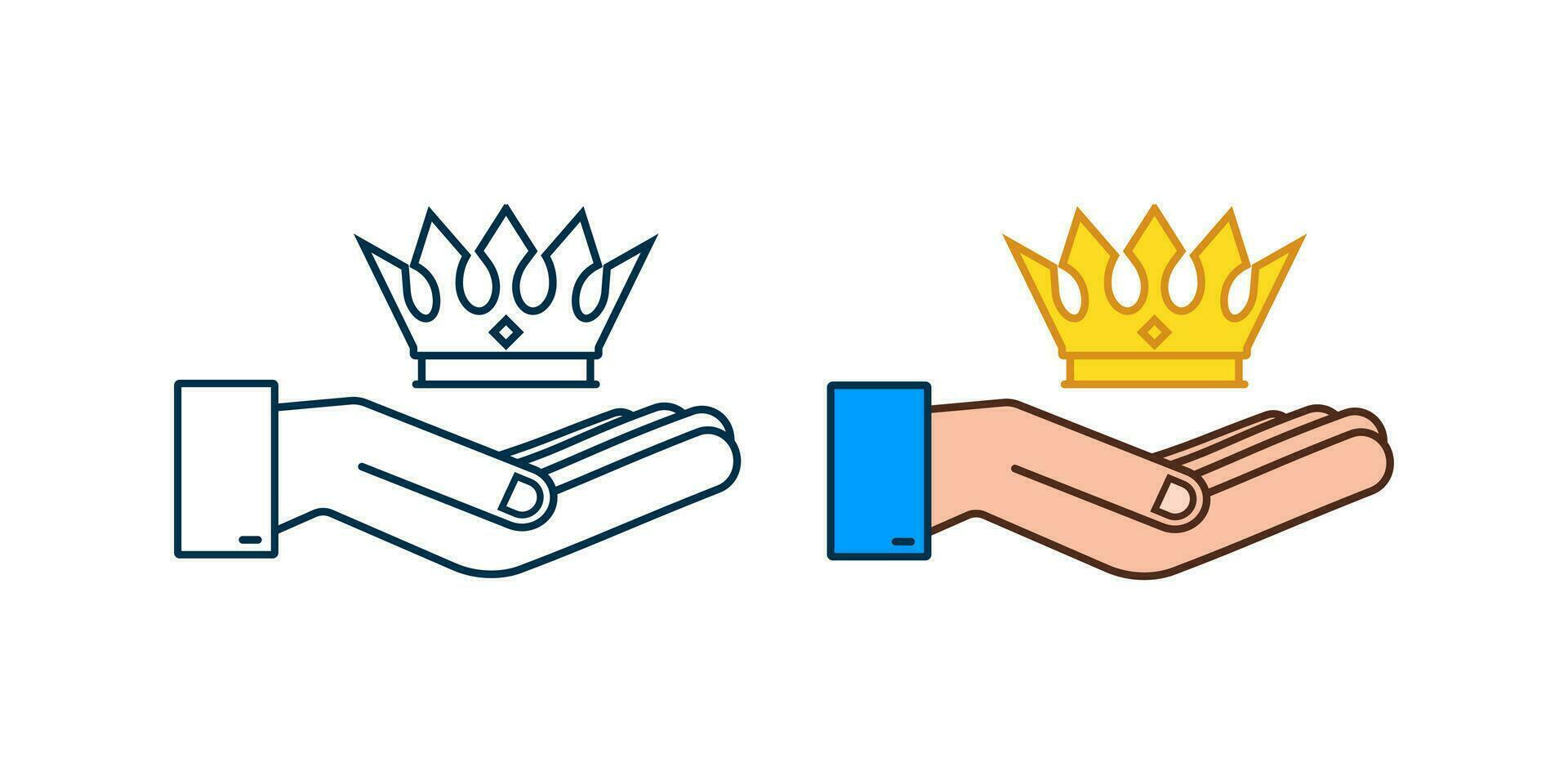 corona de Rey colgando terminado manos aislado en blanco antecedentes. oro real icono. vector valores ilustración