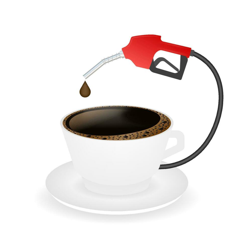 Hot coffee in a white cup and saucer. Coffee is power. Vector stock illustration