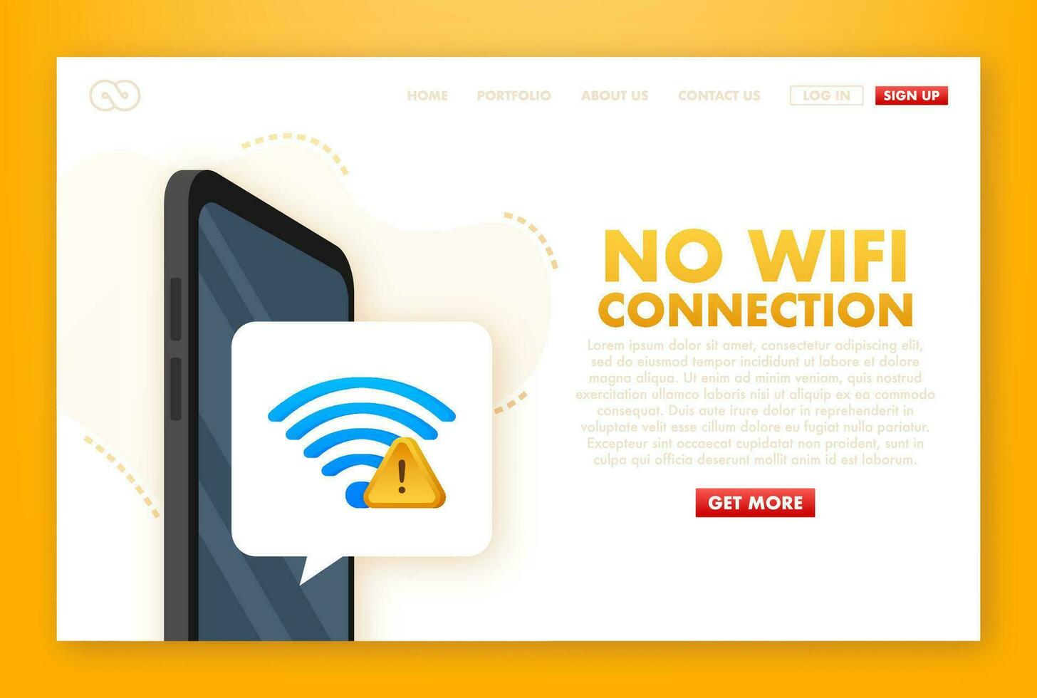 No internet connection found on smartphone. Lost Wireless Connection. No wifi. Vector stock illustration.