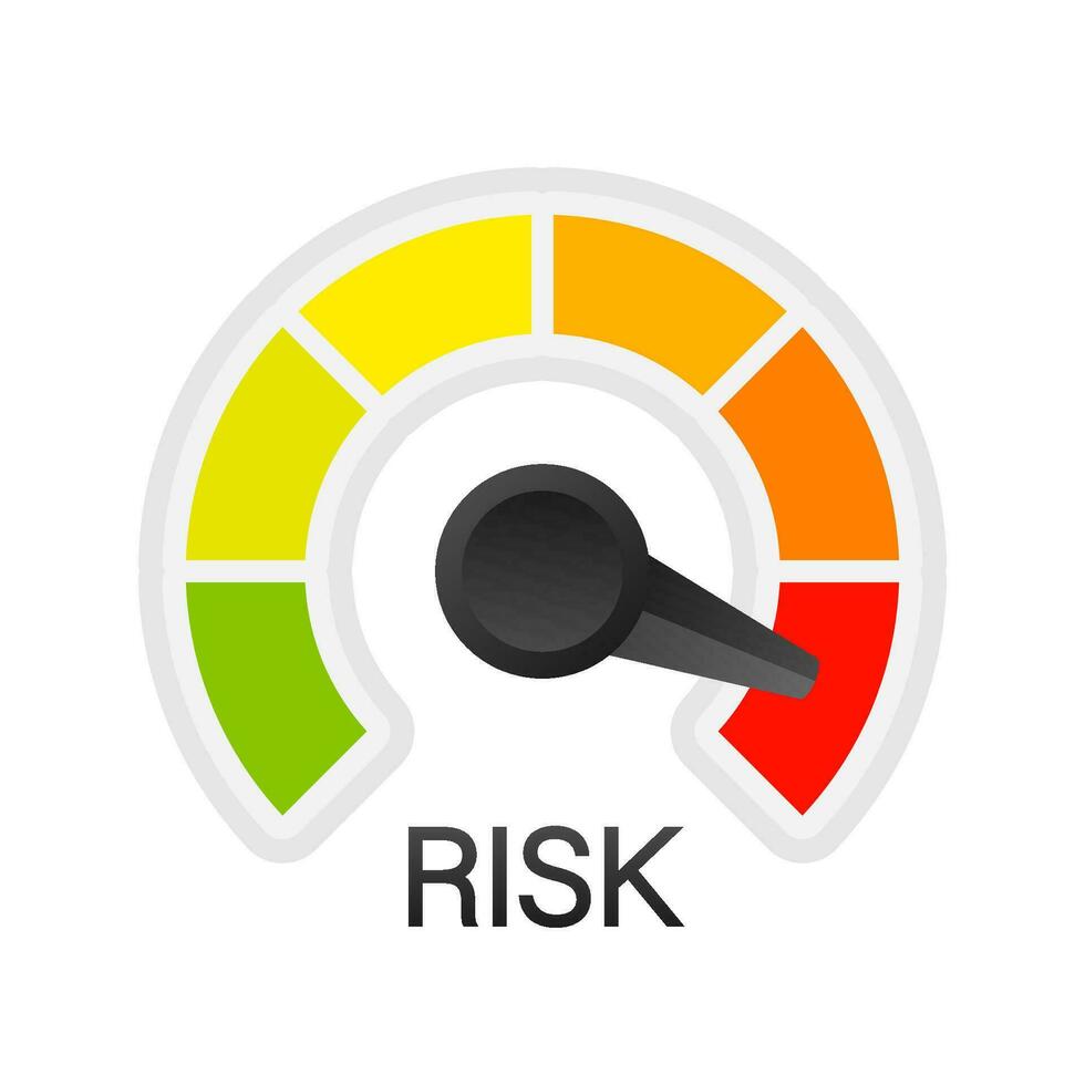 Risk icon on speedometer. High risk meter. Vector stock illustration