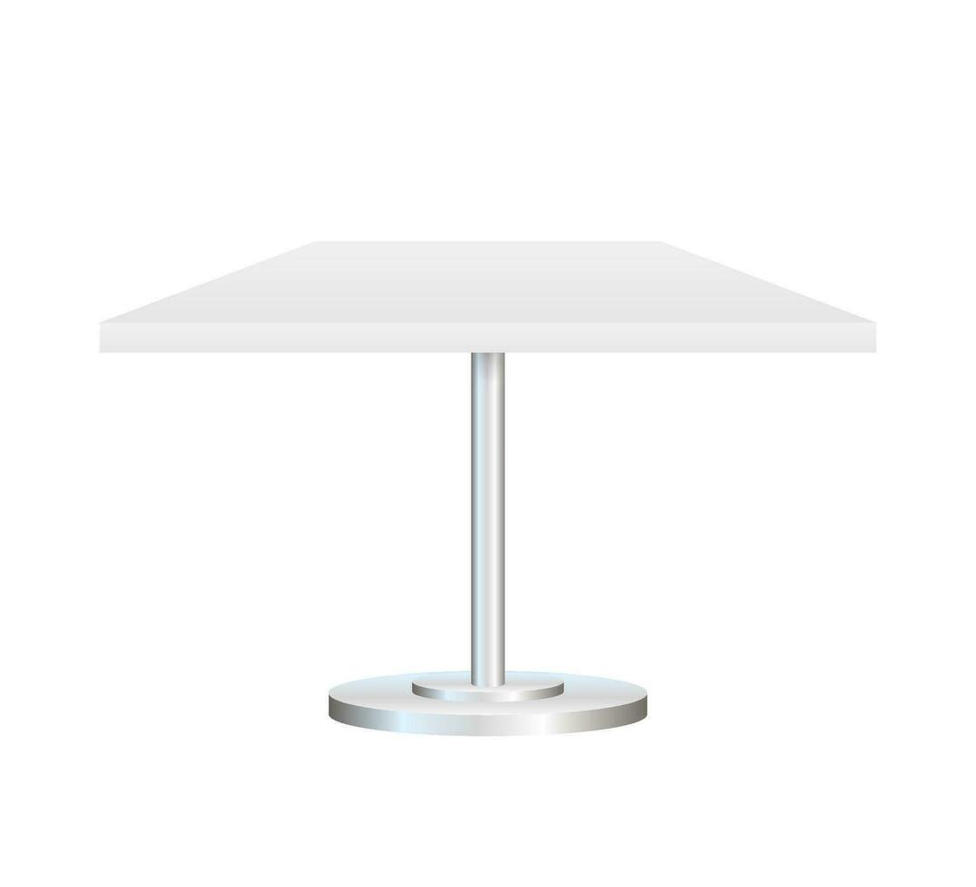 Realistic empty round table with metal stand isolated on white background. Vector stock illustration