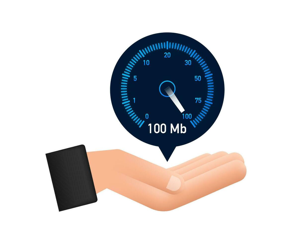 Set Speed test in hands. Speedometer Internet Speed. Website speed loading time. Vector illustration