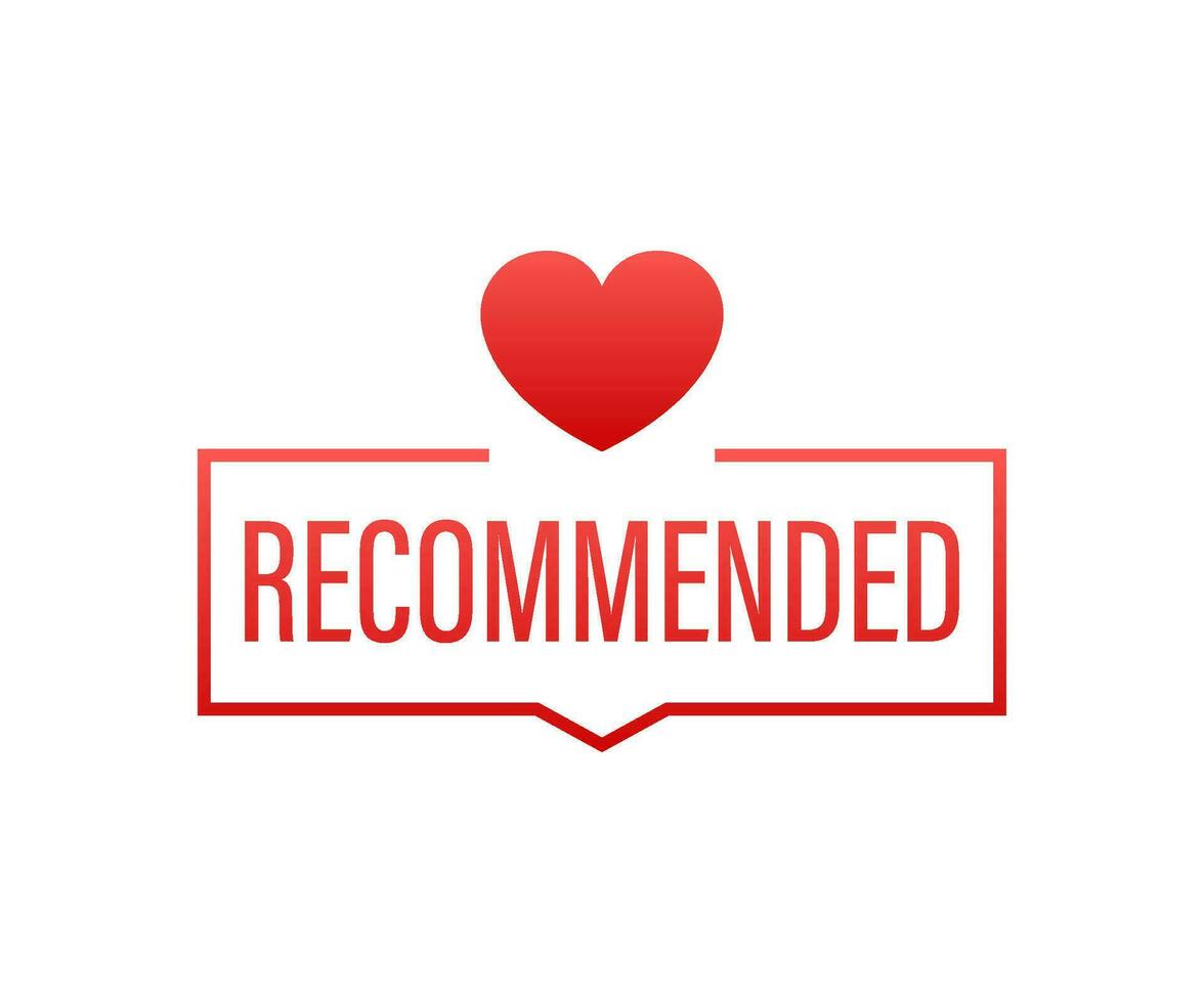 Recommend icon. Red label recommended on red background. Vector stock illustration