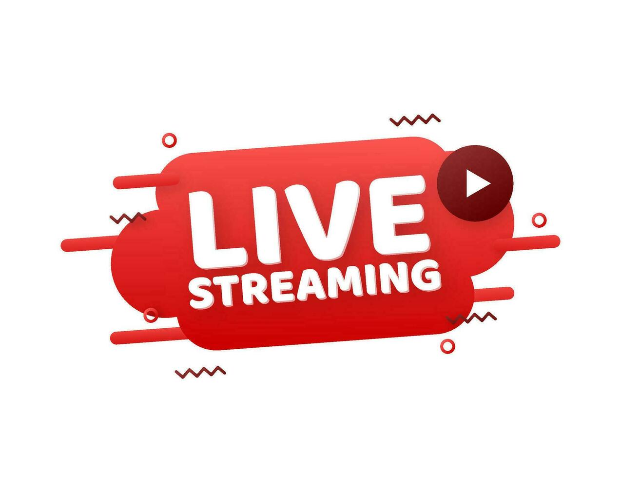 Live streaming flat logo   red vector design element with play button. Vector illustration.