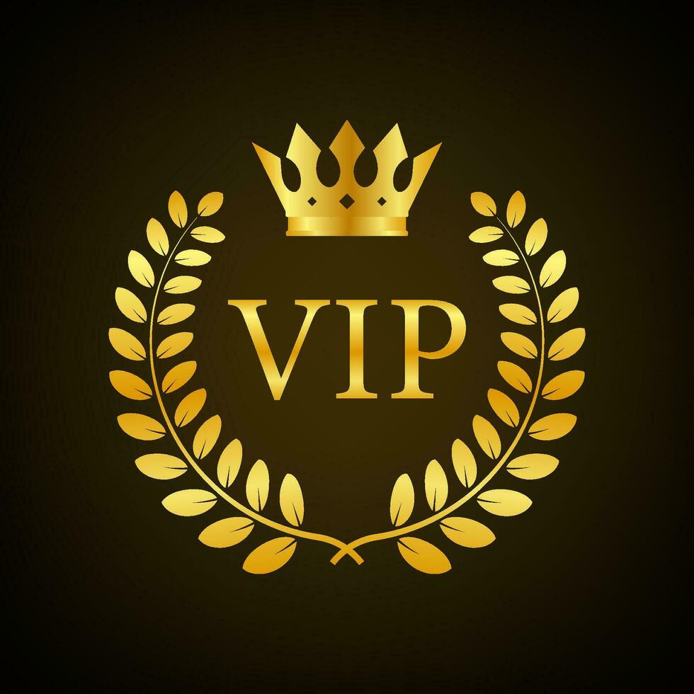 Gold Vip label on black background. Vector stock illustration.