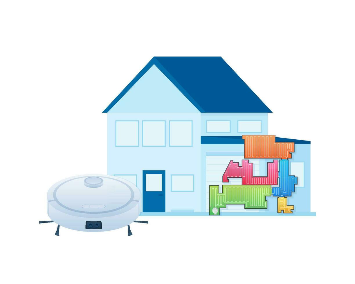 Robot vacuum cleaner. Housework done by robot. Vector illustration