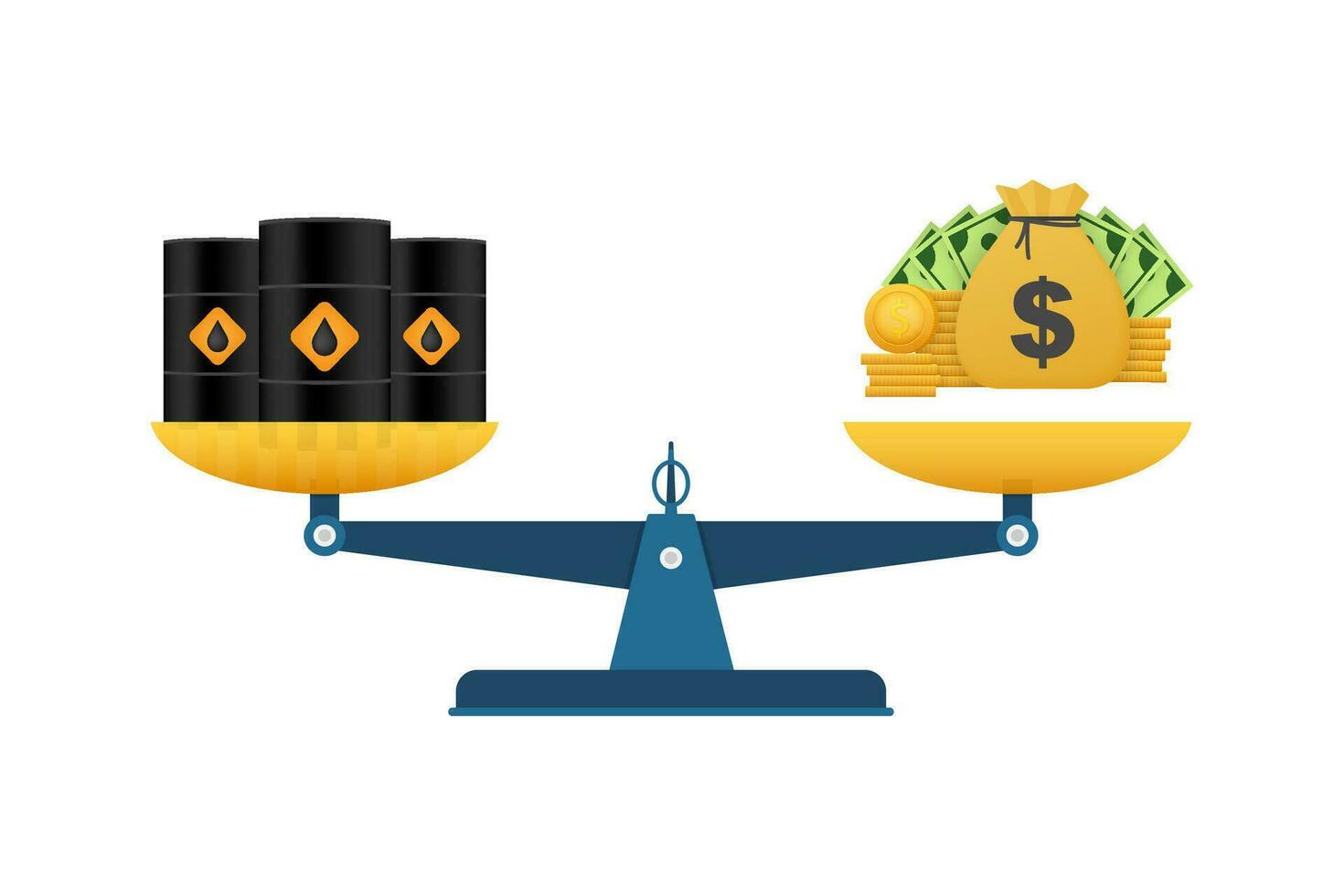 Rise and decline in price of oil market prices. Oil barrels. World inflation. Vector stock illustration