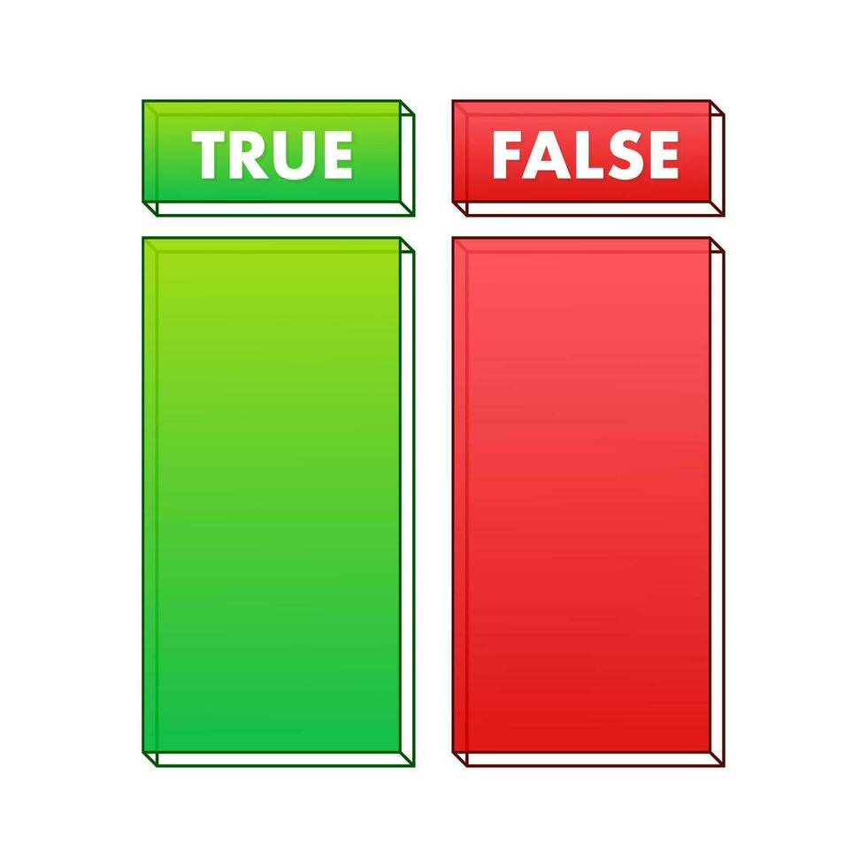 True or False check mark. Red and green colors. Vector stock illustration