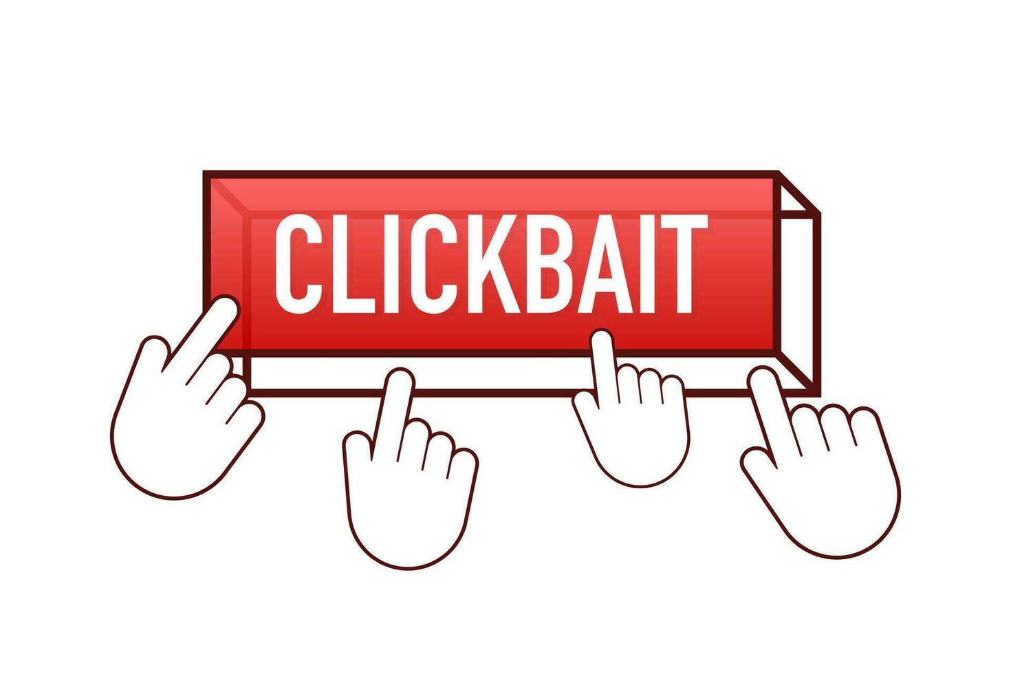 Clickbait red button. Hand click icon symbol. Cursor arrows, push button. Vector stock illustration