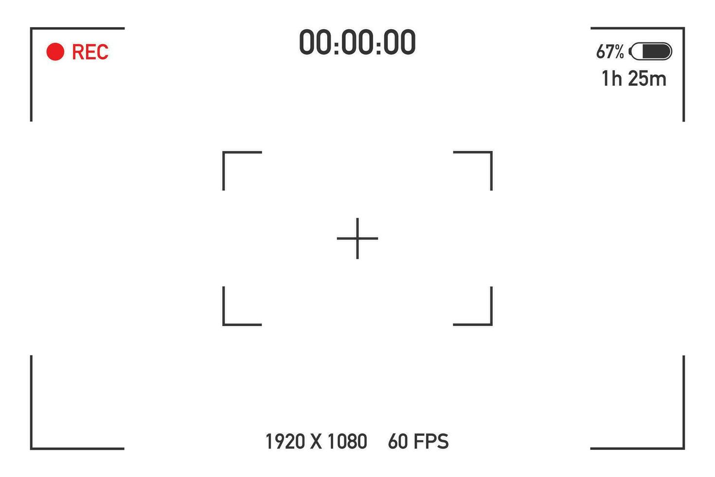 Camera view viewing images. Visual screen focusing. Video recording screen on a transparent background. Vector illustration.