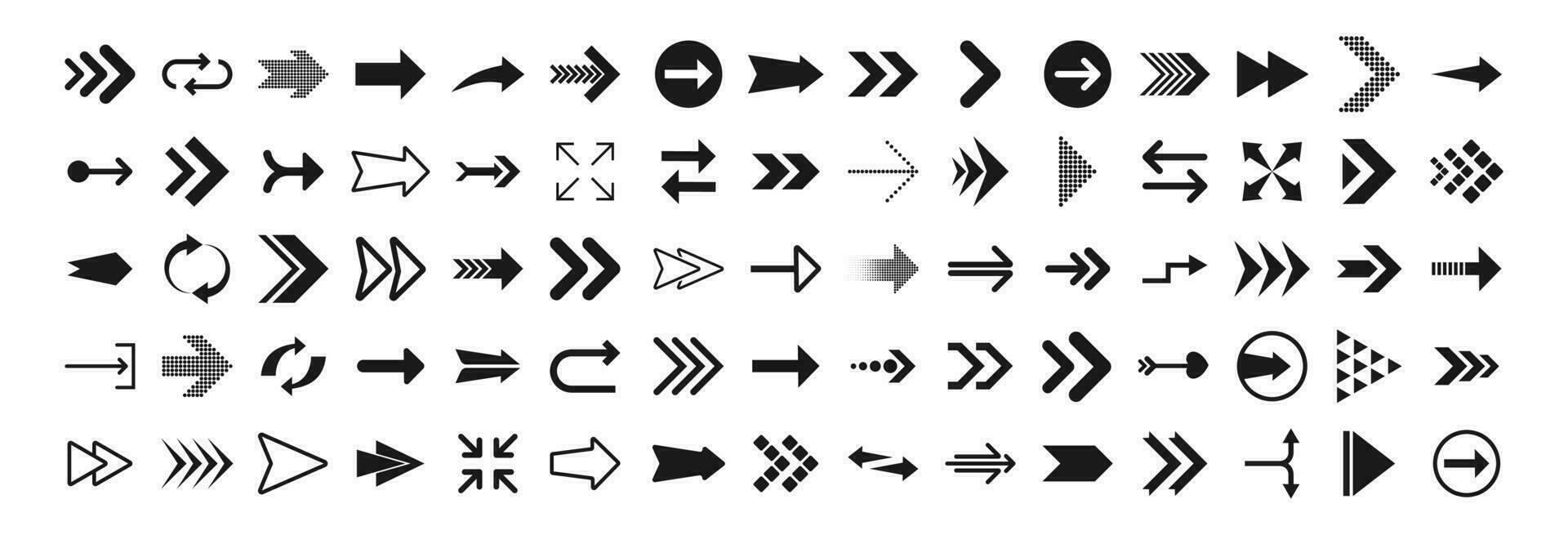 Arrows big black set icons. Arrow icon. Arrows for web design, mobile apps, interface and more. Vector stock illustration