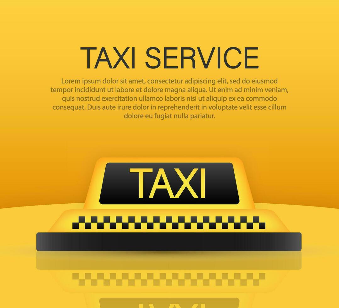 Taxi service concept. Taxi car roof. Yellow banner, poster or flyer background template. Vector stock illustration