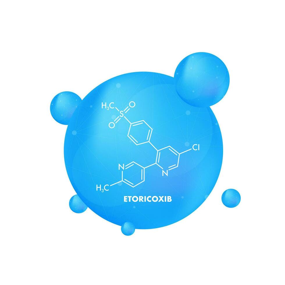 etoricoxib fármaco molécula. esquelético fórmula. vector