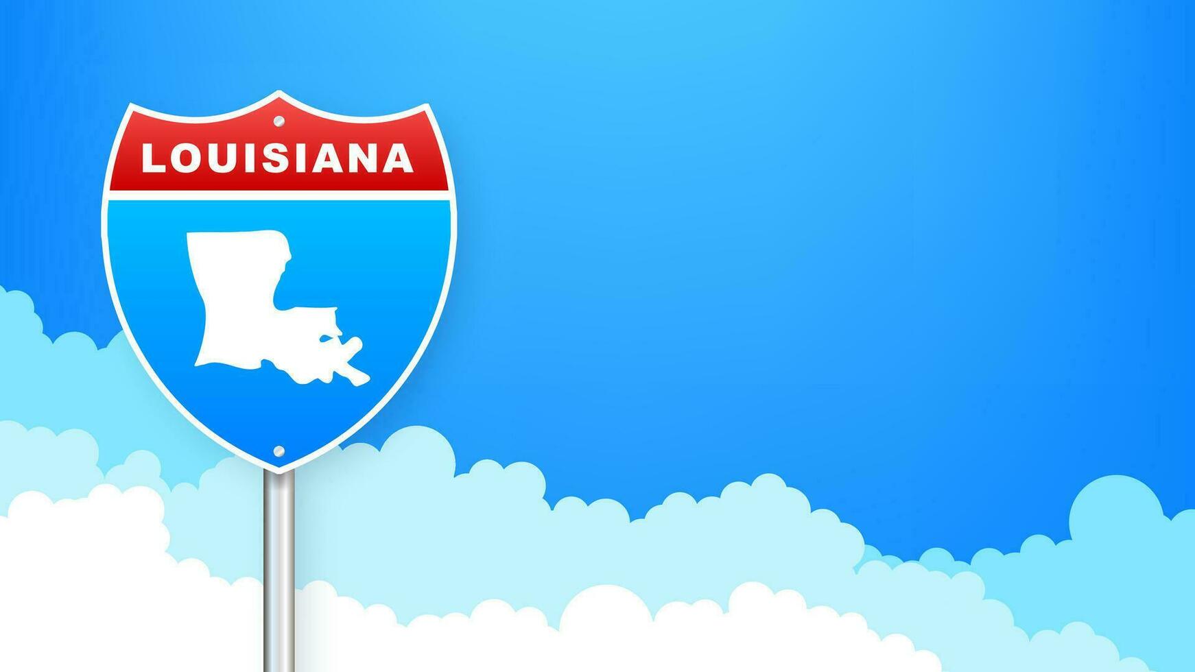 Luisiana mapa en la carretera signo. Bienvenido a estado de Luisiana. vector ilustración