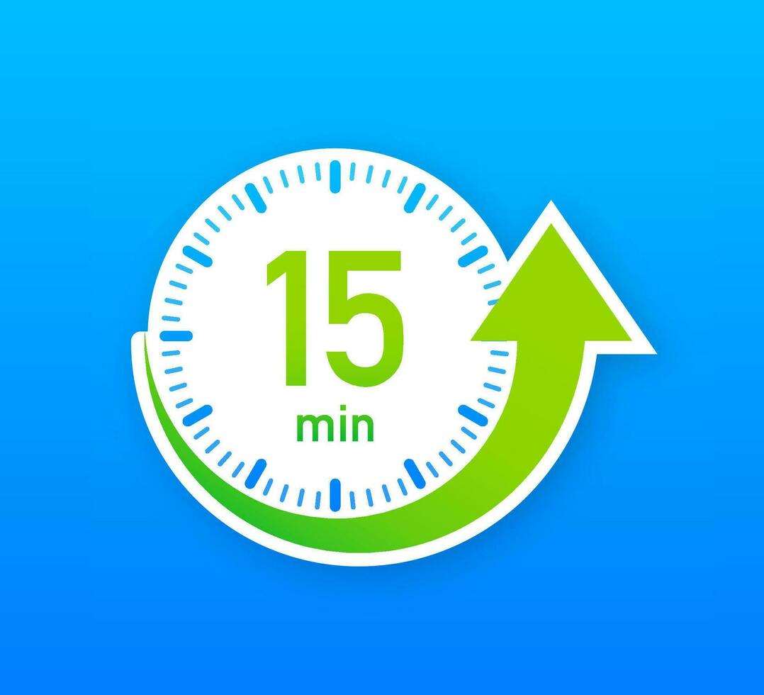 The 15 minutes, stopwatch vector icon. Stopwatch icon in flat style, timer on on color background. Vector illustration