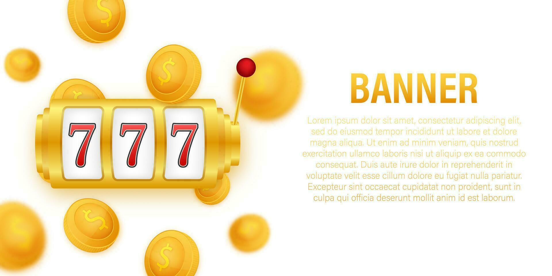 Retro banner for game background design. Winner banner. Slot machine with lucky sevens jackpot. Vector stock illustration