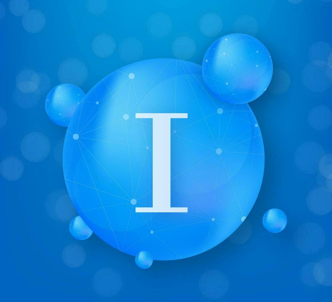 Mineral I iodine blue shining pill capsule icon. Substance For Beauty. Iodine Mineral Complex vector