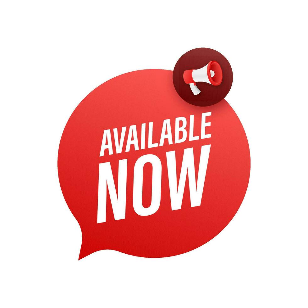 Available now label, badge. Shop now. Vector stock illustration