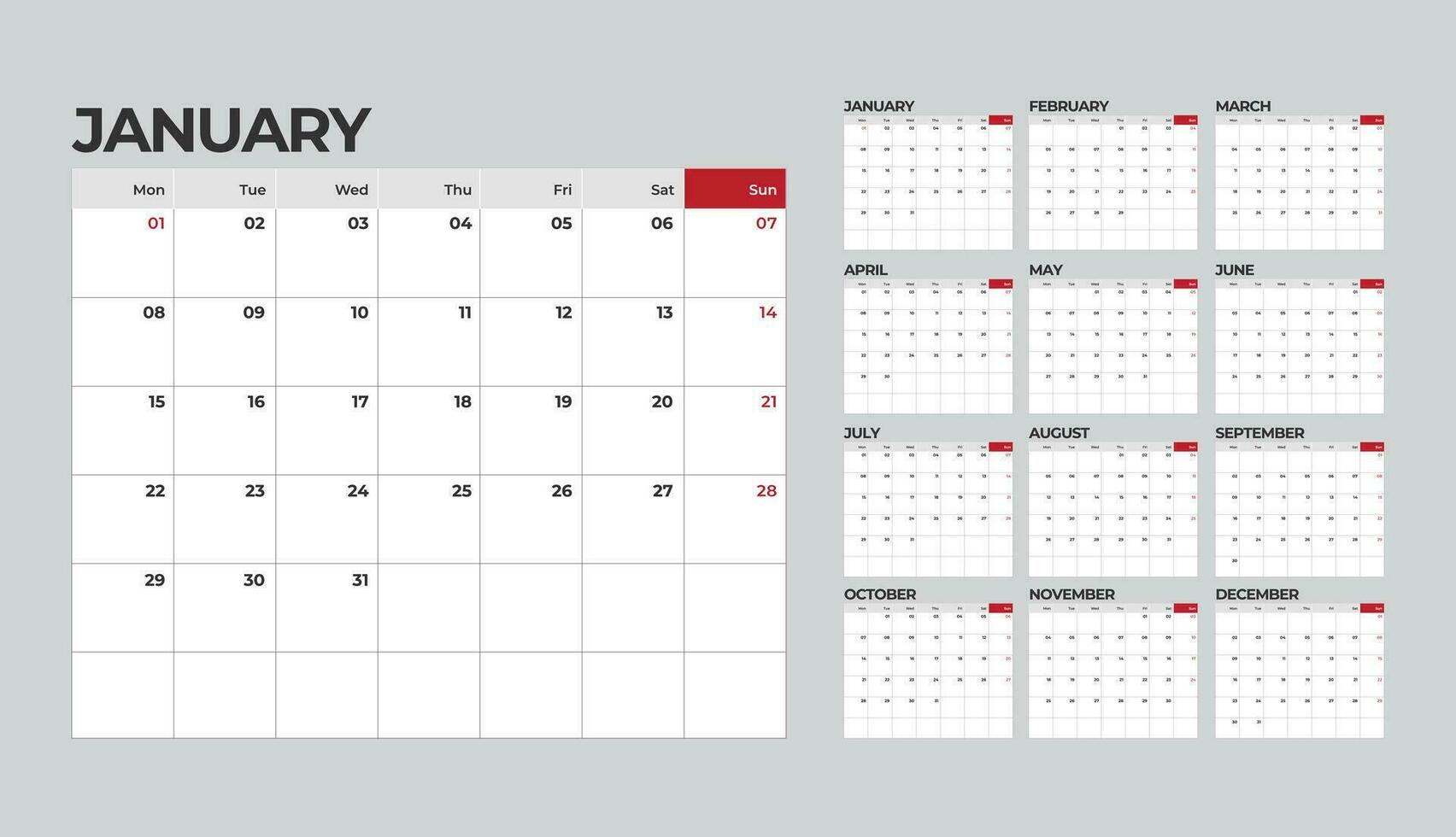 Desk monthly calendar template for 2024 year for business vector