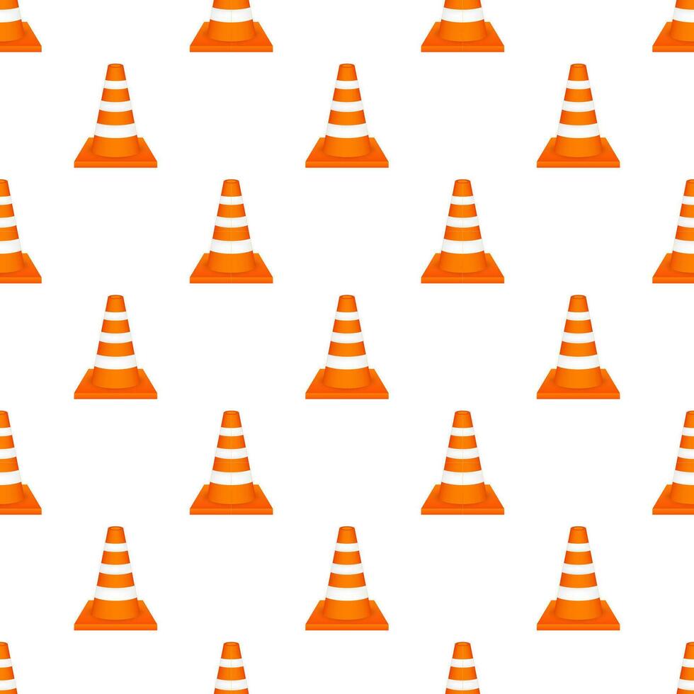 Orange highway traffic cone with white stripes pettern. Vector illustration