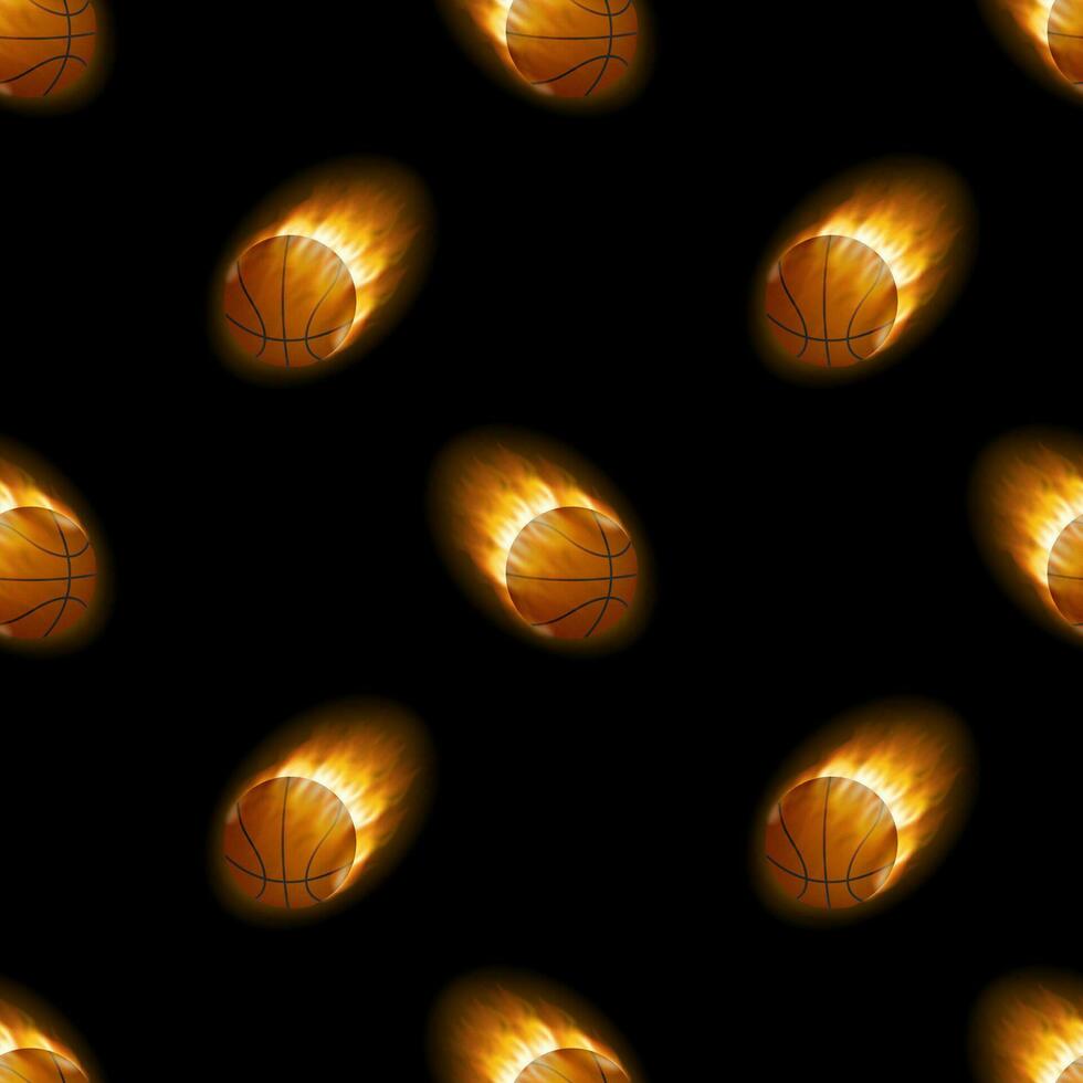 Fire burning basketball with background black pattern. Vector stock illustration