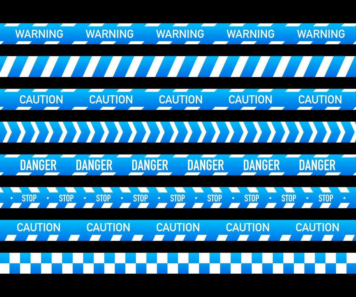 Blue police line set. Crime scene yellow tape. danger tapes. Vector stock illustration