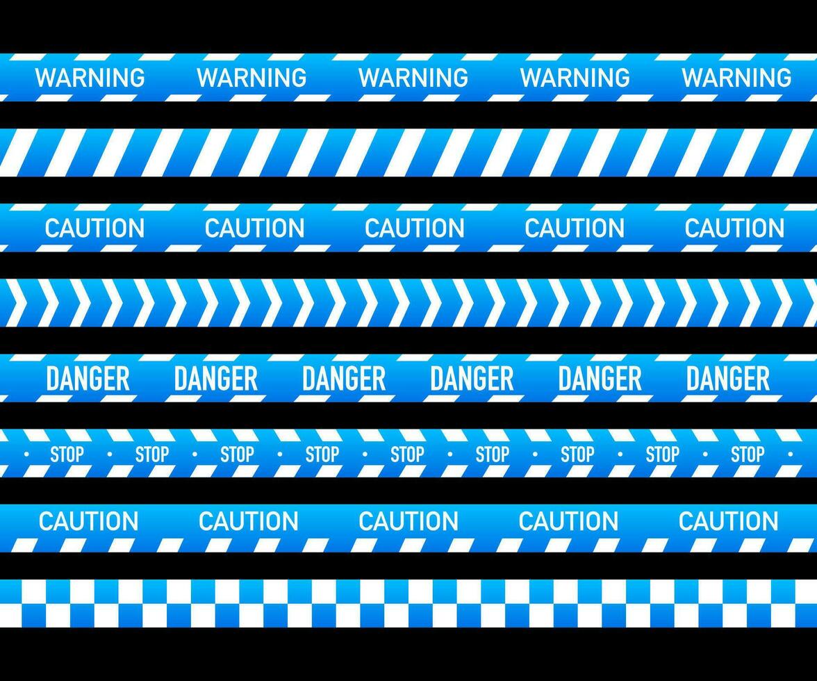 Blue police line set. Crime scene yellow tape. danger tapes. Vector stock illustration