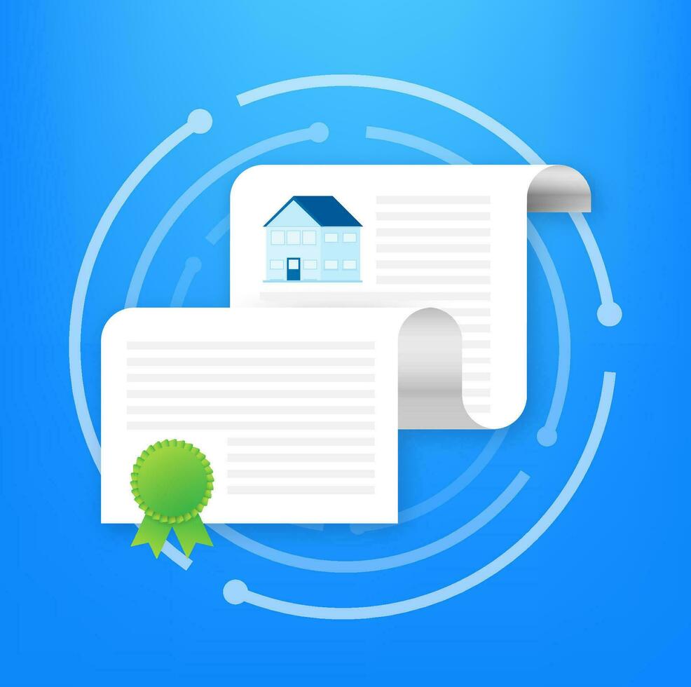 Real Estate license, mortgage, loan concept. Brokerage and intermediary services. Vector stock illustration