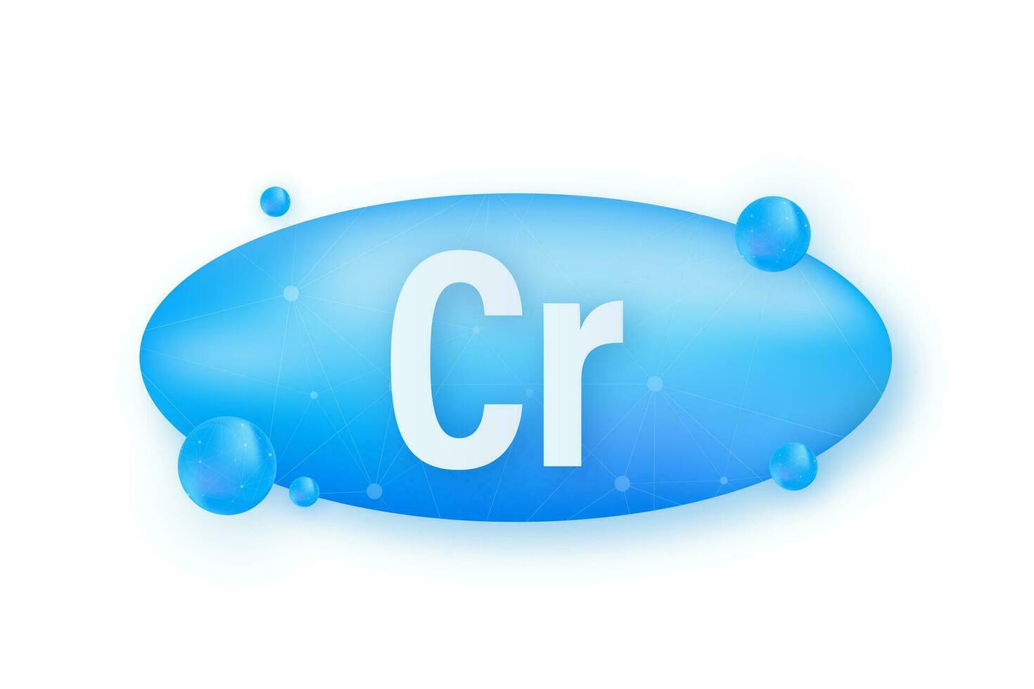 Mineral Cr Chromium blue shining pill capsule icon. Substance For Beauty. Chromium Mineral Complex vector