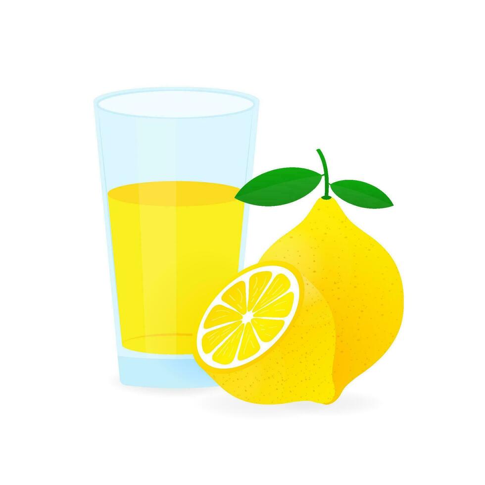 Icon of drink with fruit. Lemon juice on white background. Vector illustration.