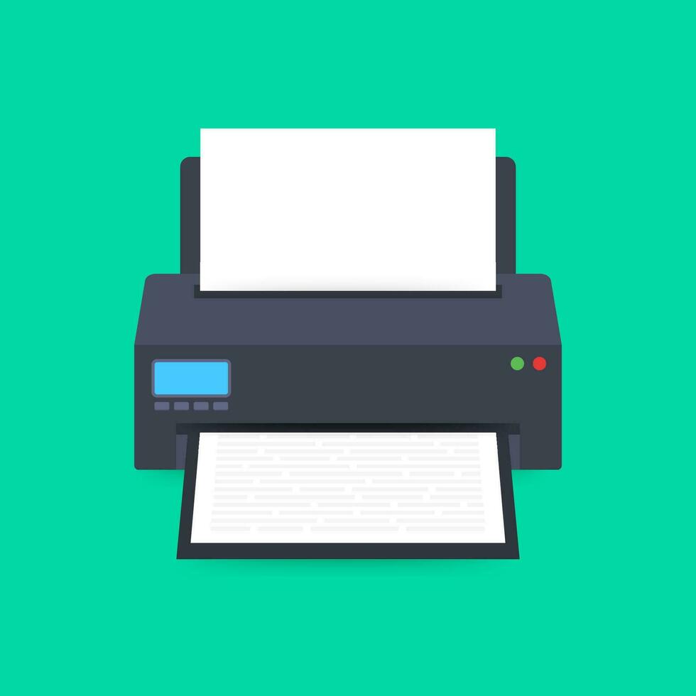 Flat printer icon. printer with paper a4 sheet and printed text document. Vector illustration.